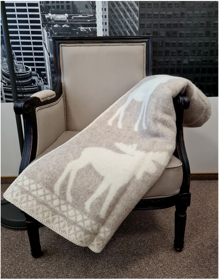 Dabīgais vilnas pleds "Happy Elk Beige"