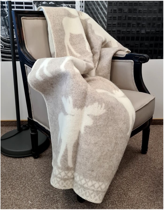 Dabīgais vilnas pleds "Happy Elk Beige"