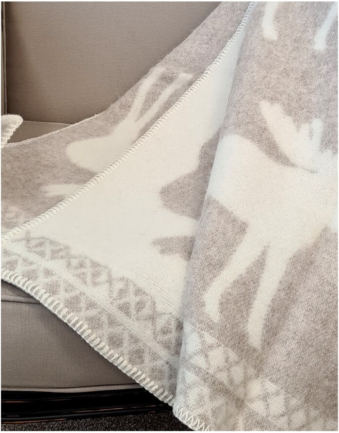 Dabīgais vilnas pleds "Happy Elk Beige"