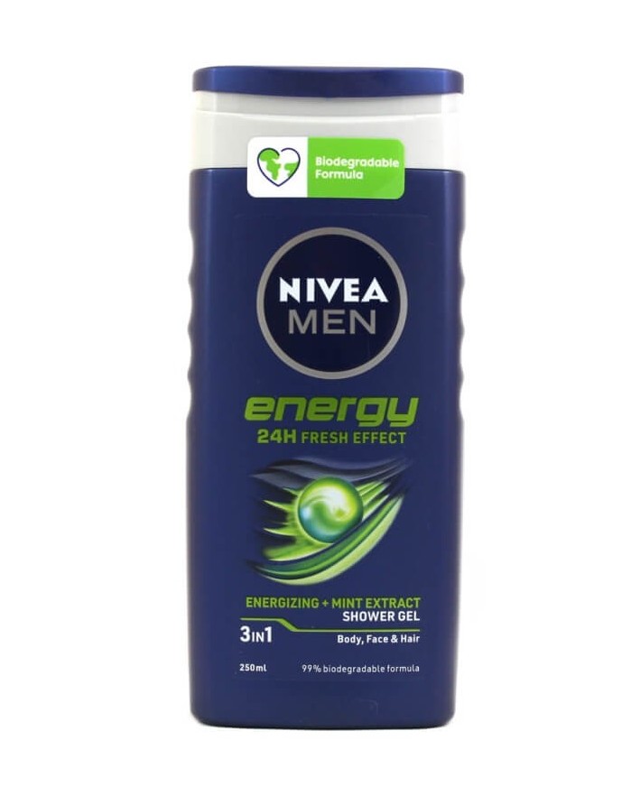 Shower gel "Nivea Men Energy 24H, 3 in 1", 250 ml